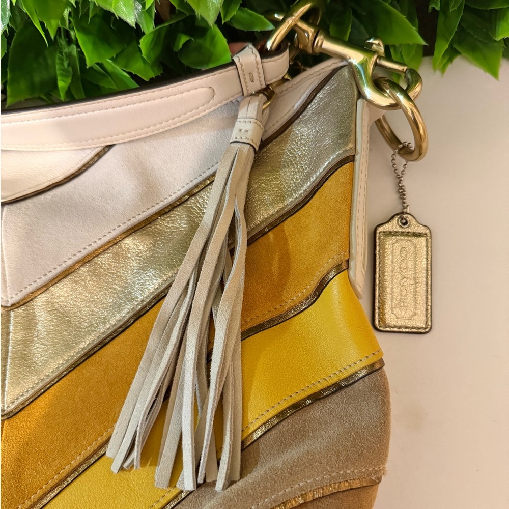 Coach Suede Leather Multicolor Chevron Hobo Shoulder Bag - Picture 6 of 11